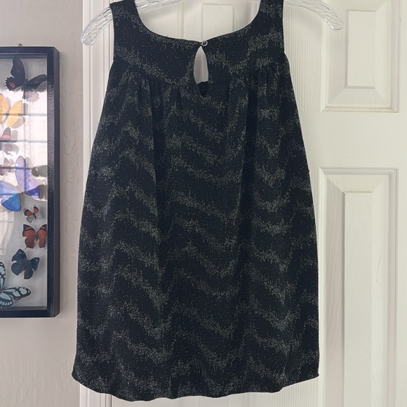 Anthropologie Stardust Galaxy Black and Silver Print Bubble Hem Top - Picture 3 of 5